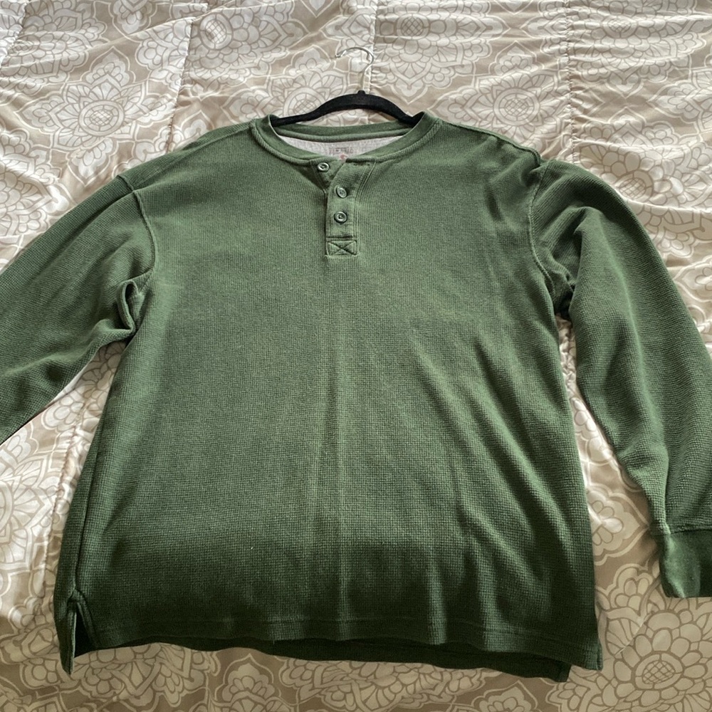 Red Head Waffle Knit Henley long sleeve shirt